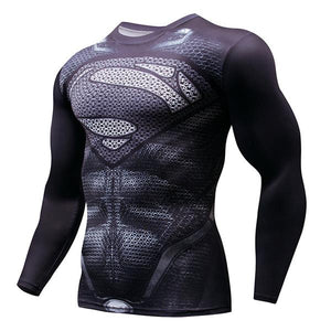Marvel T-shirt Long Sleeve Compression Gym Fitness